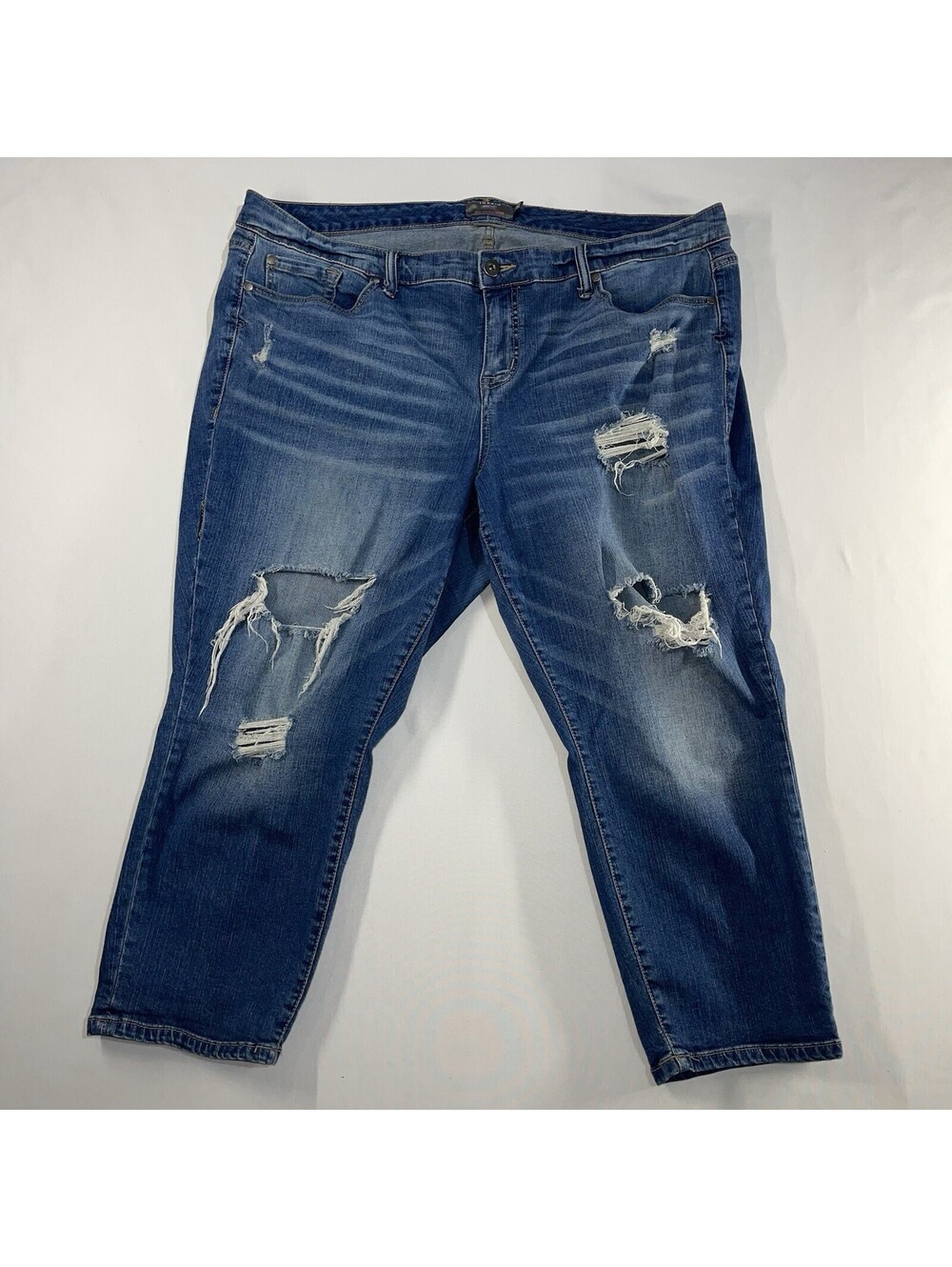 Torrid Denim Mid Rise Crop Skinny Jeans Women’s Sz 22 Stretch Destroyed (44X24)